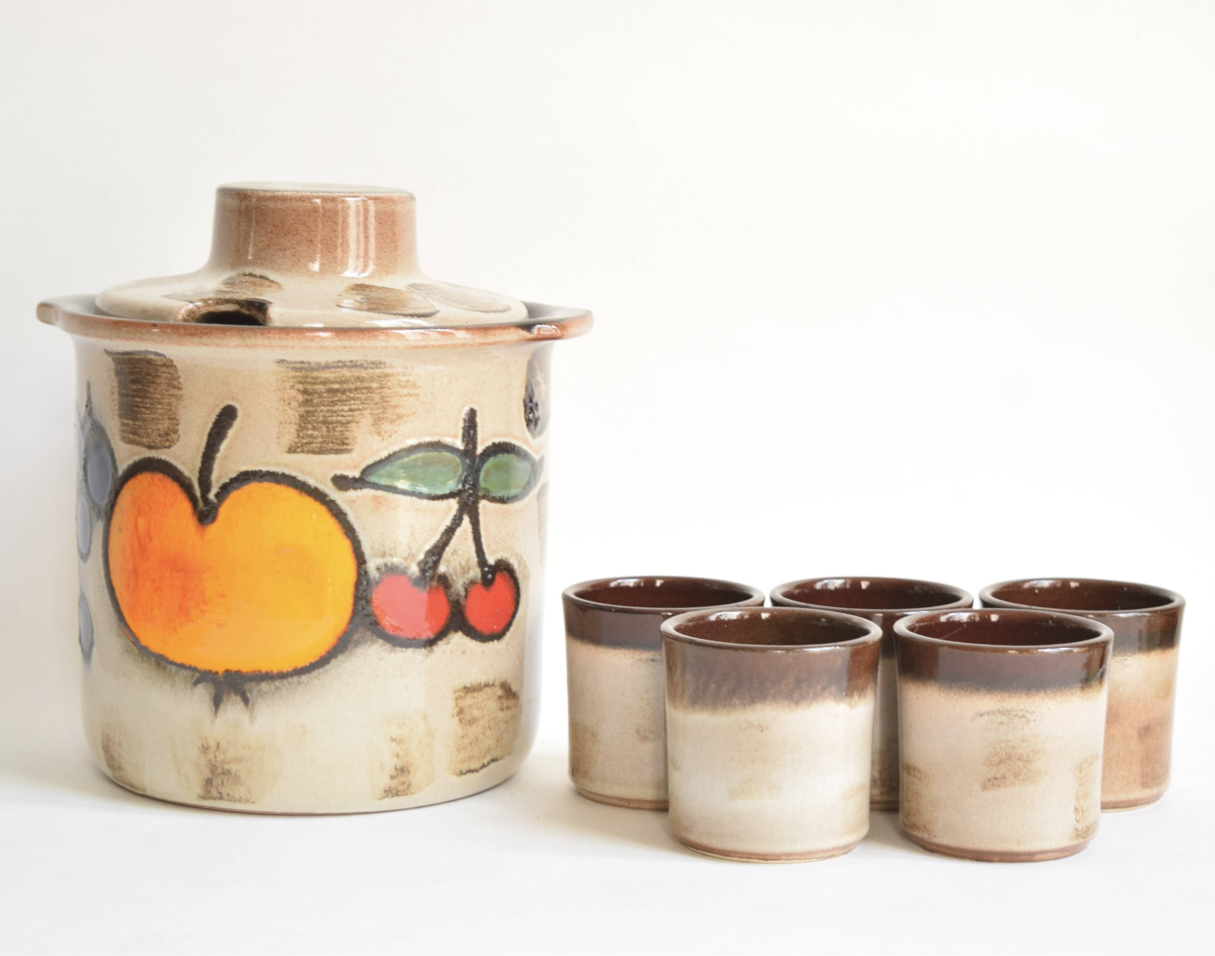 Scheurich Keramik - Model 860 - Vintage Cocktail Set - 1 Large Jug + 5 Cups - West Germany