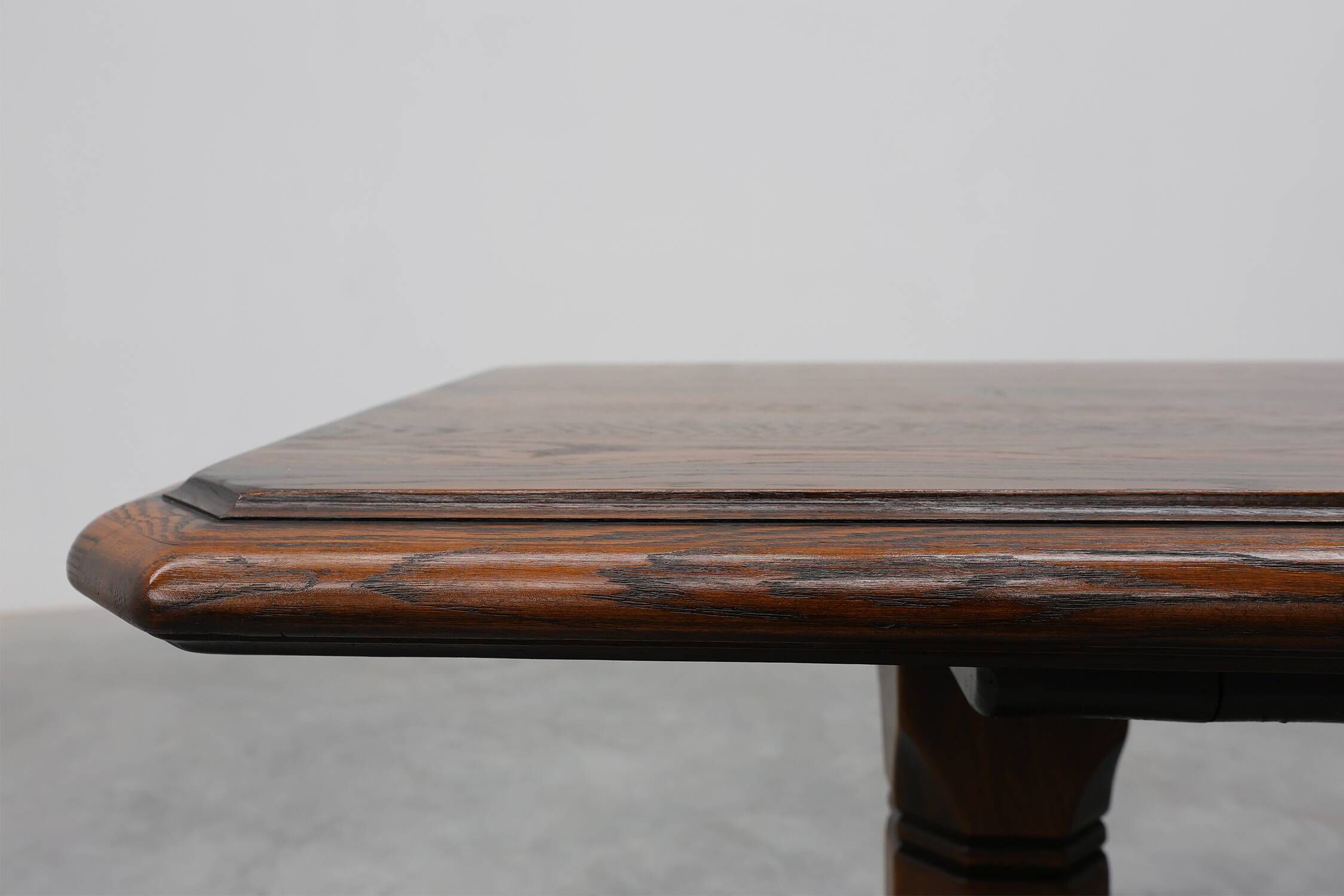 French Refectory Style Oak Dining Table with Turned Double Pedestal Base, 2