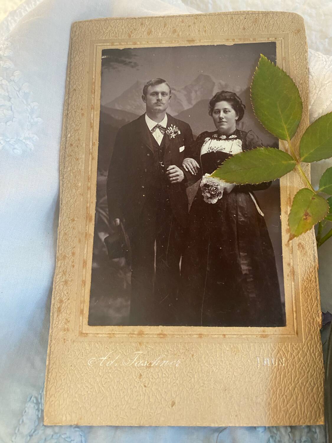 Old photograph of Swiss bride and groom