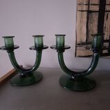 Pair of blown glass candlesticks