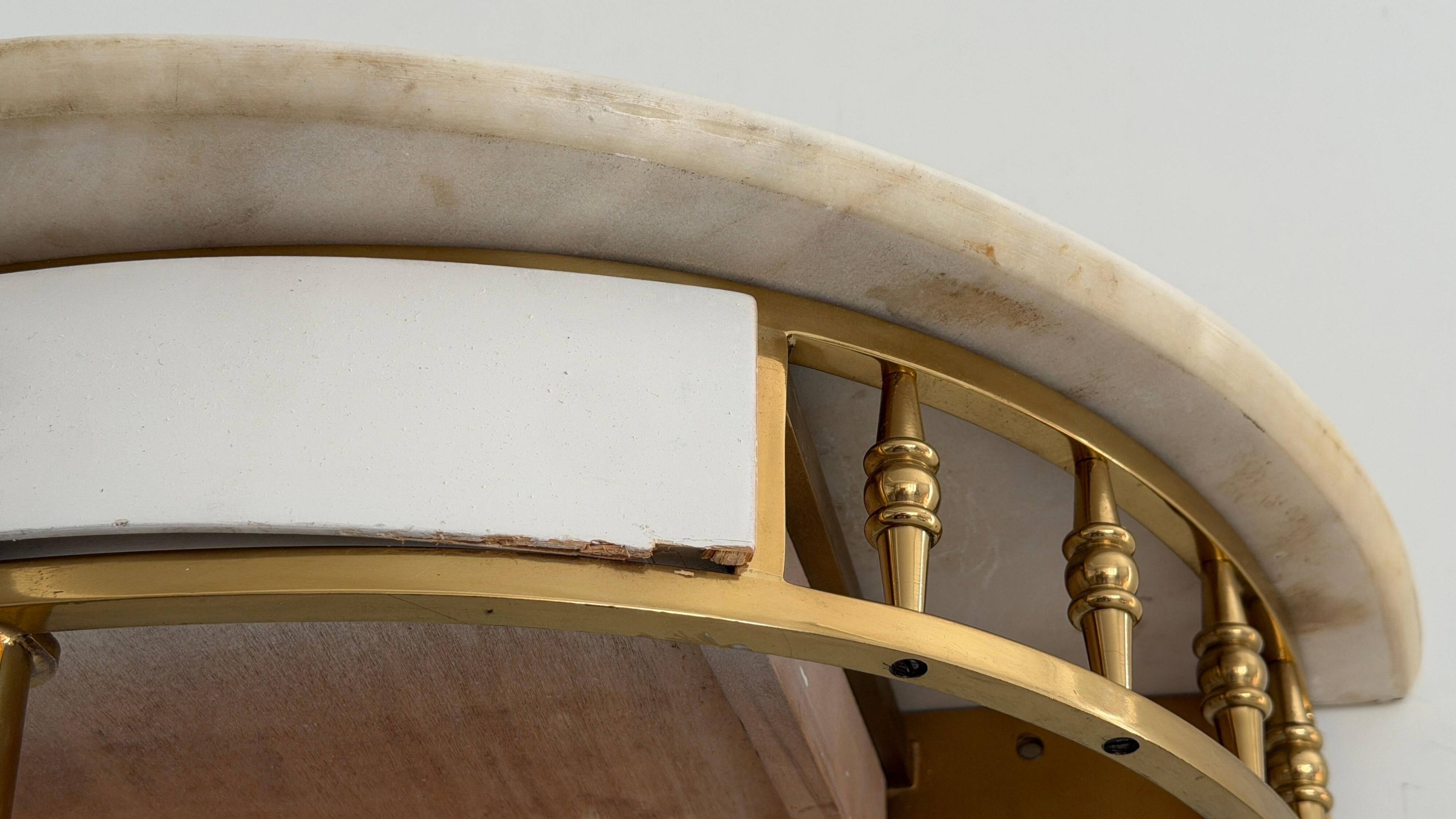 Floating wall console with drawer, brass body and marble top, 1960s, Italy