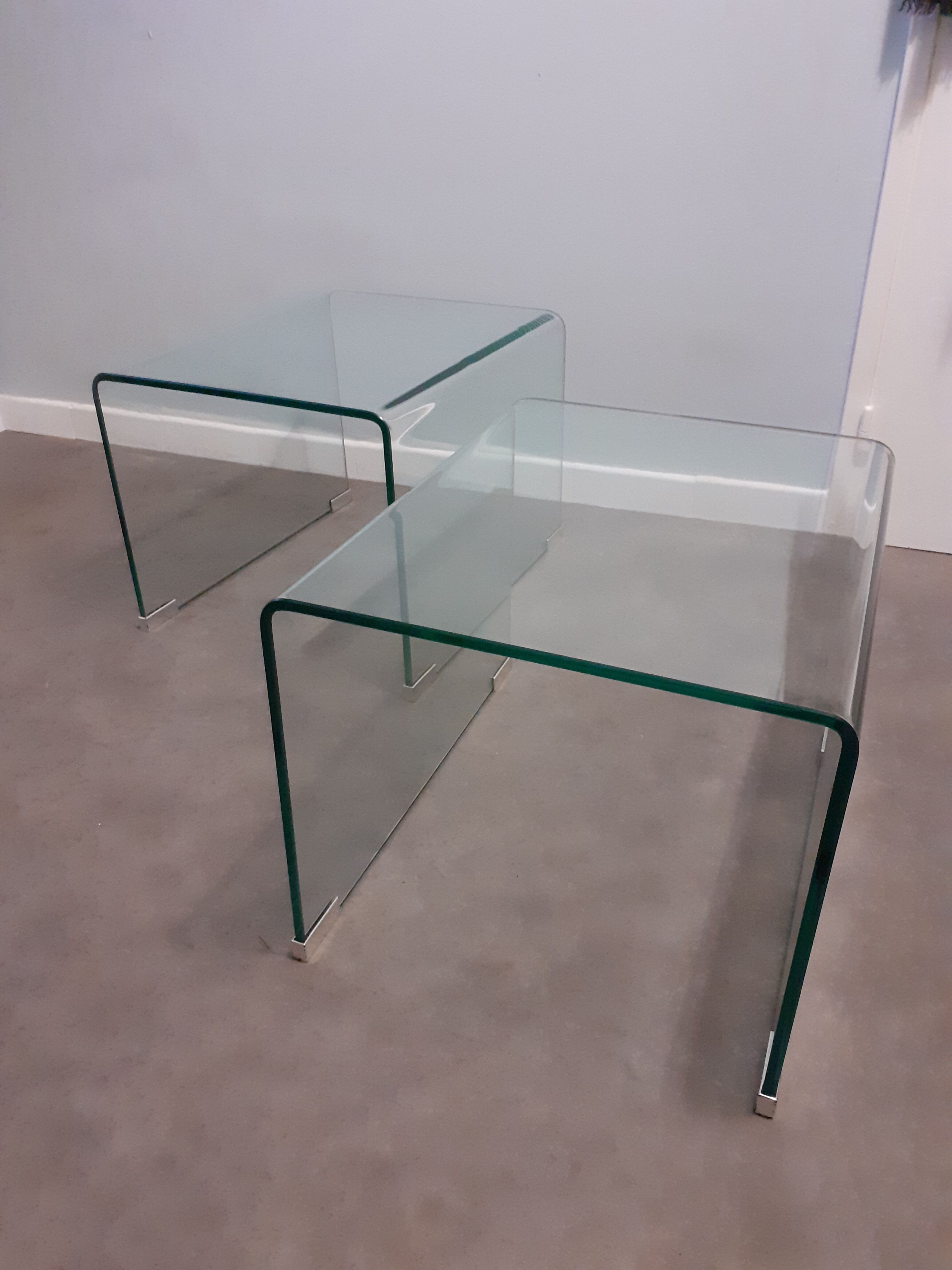 Pair of glass bedside tables or sofa tips