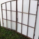 Industrial arched metal window L128xH114 19th century glass roof 2 leaves
