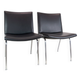 Kastrup chairs  In Black leather, Model CH401 By Hans J. Wegner  Made By Carl Hansen & Søn