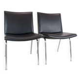 Chaises Kastrup en cuir noir, modèle CH401 par Hans J. Wegner Made By Carl Hansen & Søn