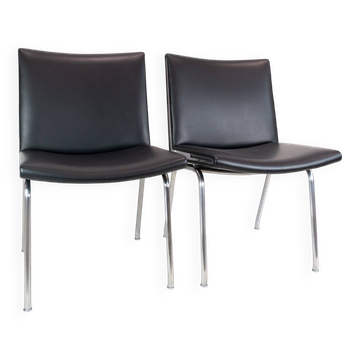 Kastrup chairs  In Black leather, Model CH401 By Hans J. Wegner  Made By Carl Hansen & Søn