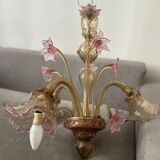 Lustre en verre de Murano fleurs vénitien, circa 1950/1970 rose jaune