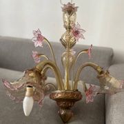 Murano glass chandelier Venetian flowers, circa 1950/1970 pink yellow