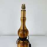 Vintage turned wood lamp, silk lampshade