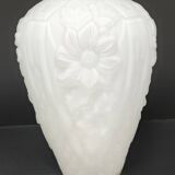Large art deco glass vase with French floral decor H. 29.5 cm