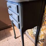 1950 bedside table in painted wood, trench grey color, renovated, 3 drawers