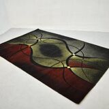 Vintage area rug, mid century, 1960s, abstract psychedelic design, wool rug, low pile rug