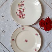 Flat antique earthenware plates with gilded edges