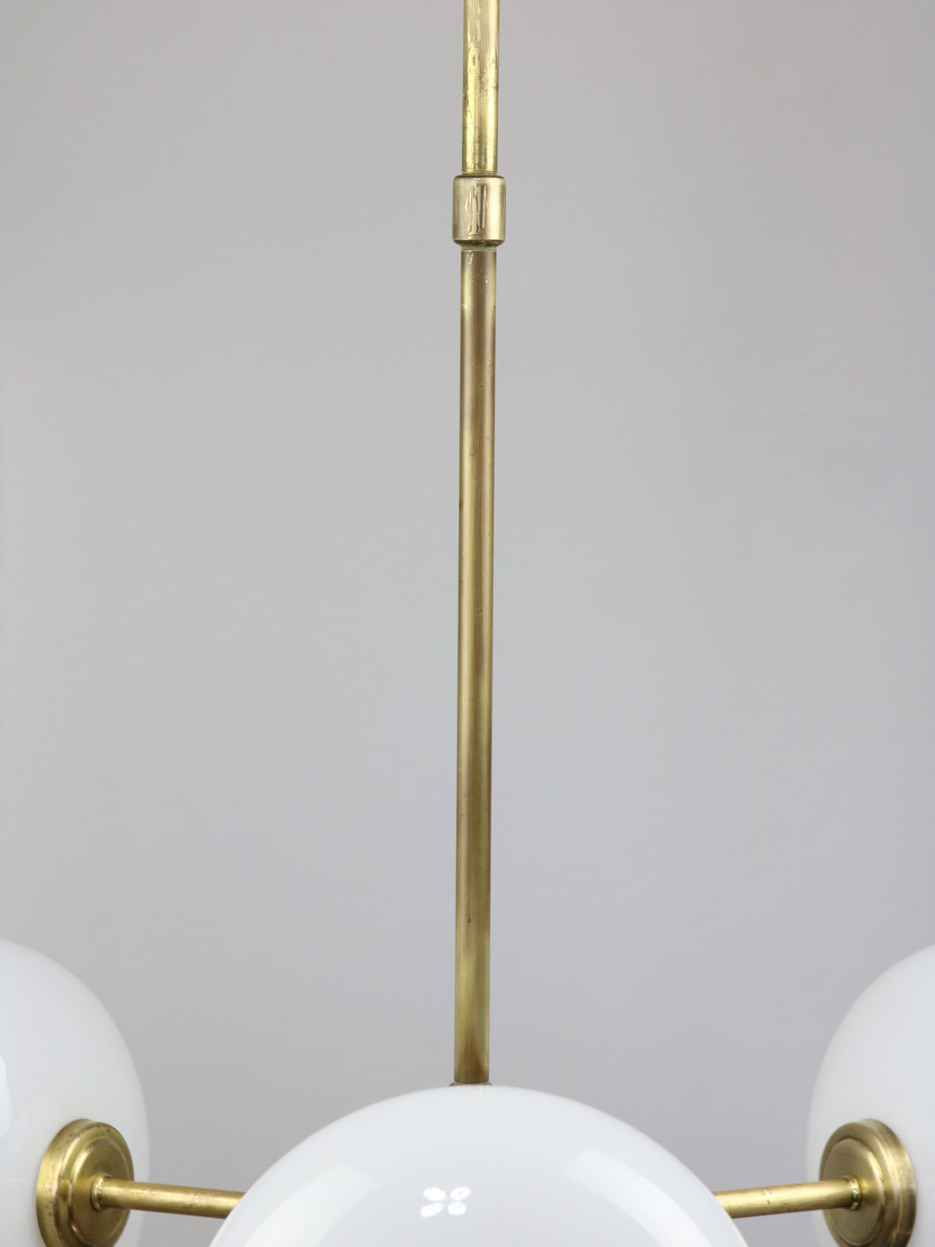 Mid-century brass and opaline glass chandelier