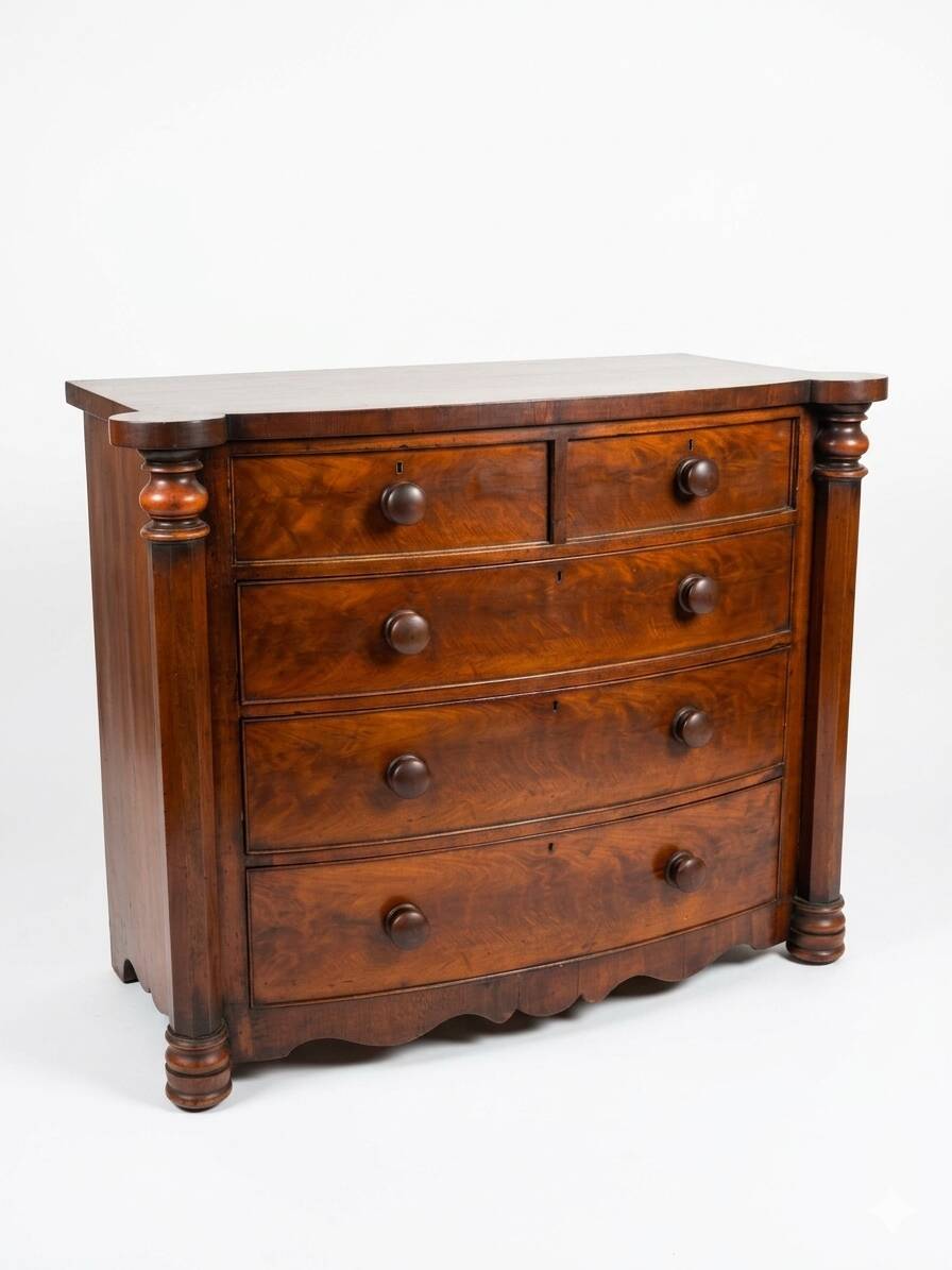 Commode galbée ancienne en acajou de style anglais