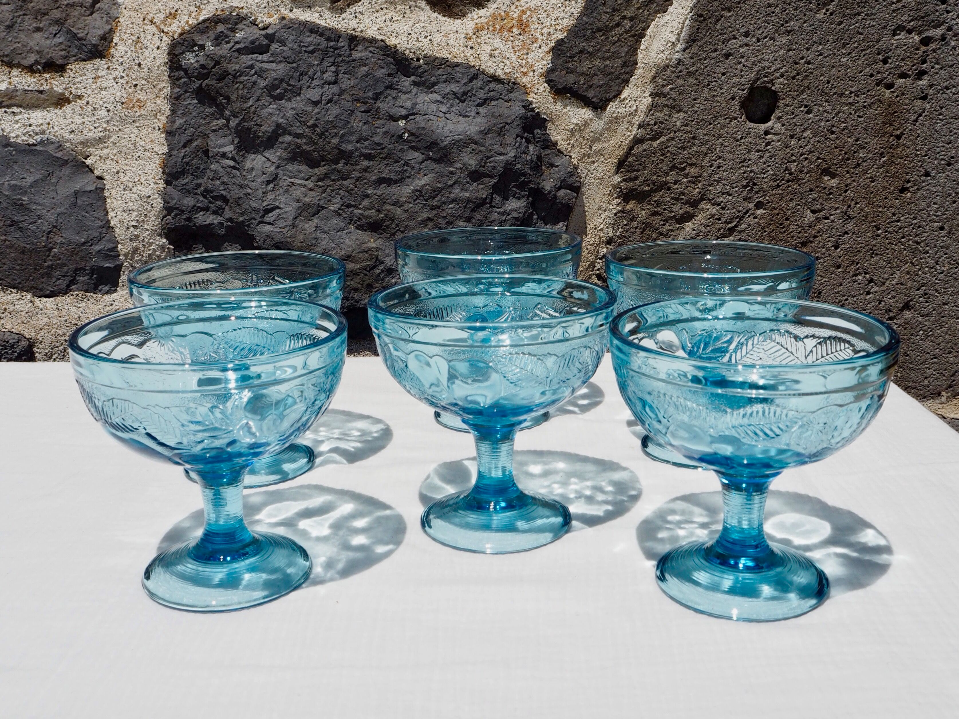 Set de 6 coupes à glaces en verre bleu