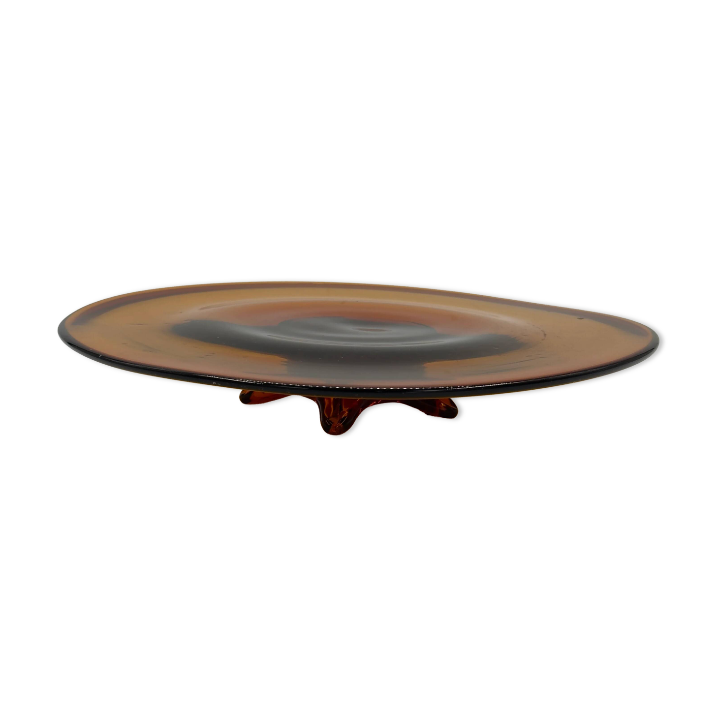 Vintage amber glass centrepiece bowl on a pedestal.