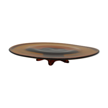 Plat de centre de table vintage en verre ambré sur pied