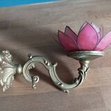 Applique lampe lotus fleur pétale nacre base bronze