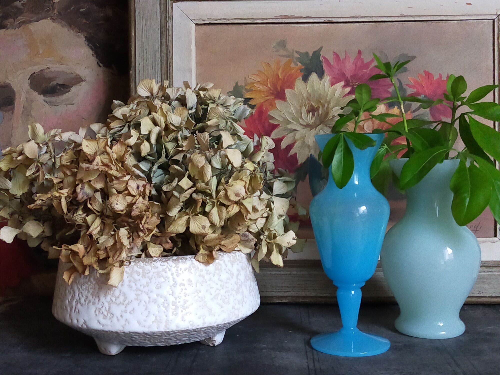 Duo de vases en opaline d'Italie vintages