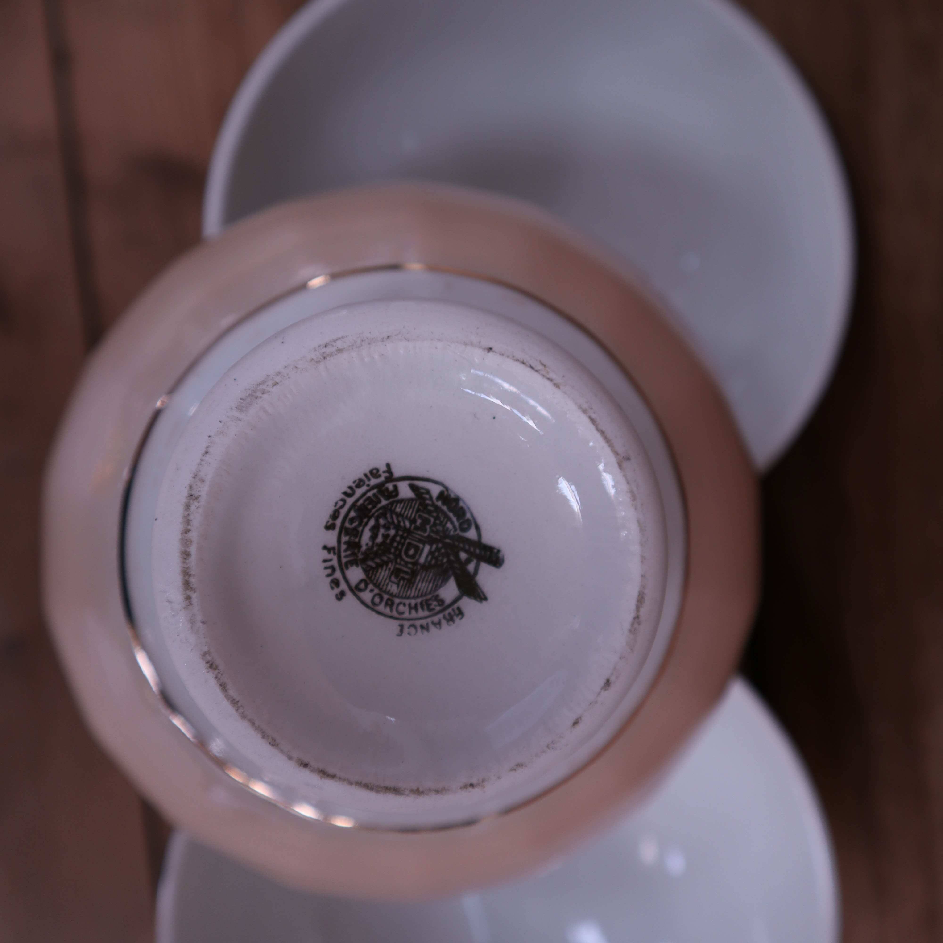 3 antique pale pink earthenware bowls from Moulin Des Loups