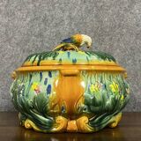 Soup tureen with parrot in colored slip from the mid-20th century