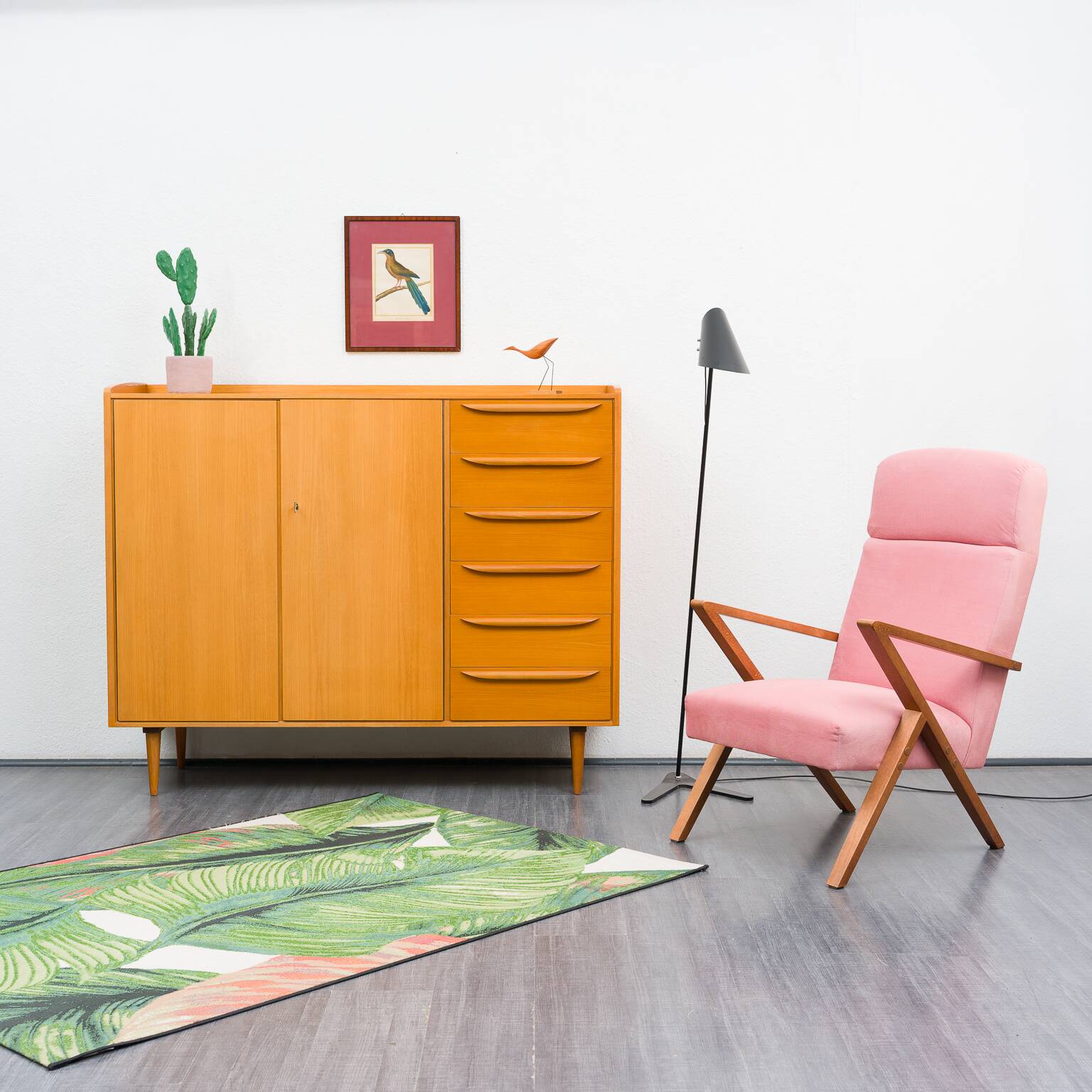 Enfilade haute, armoire à linge, années 60, frêne