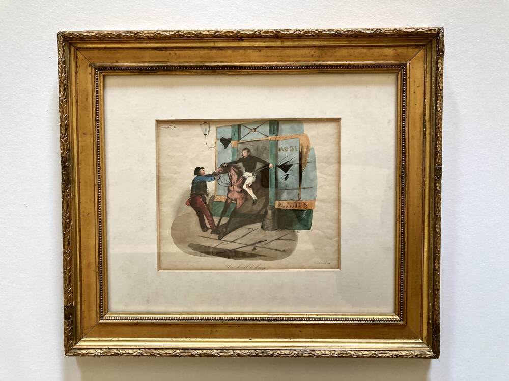 Antique lithograph Le Charivari 1844 framed – 19th-century gilded frame