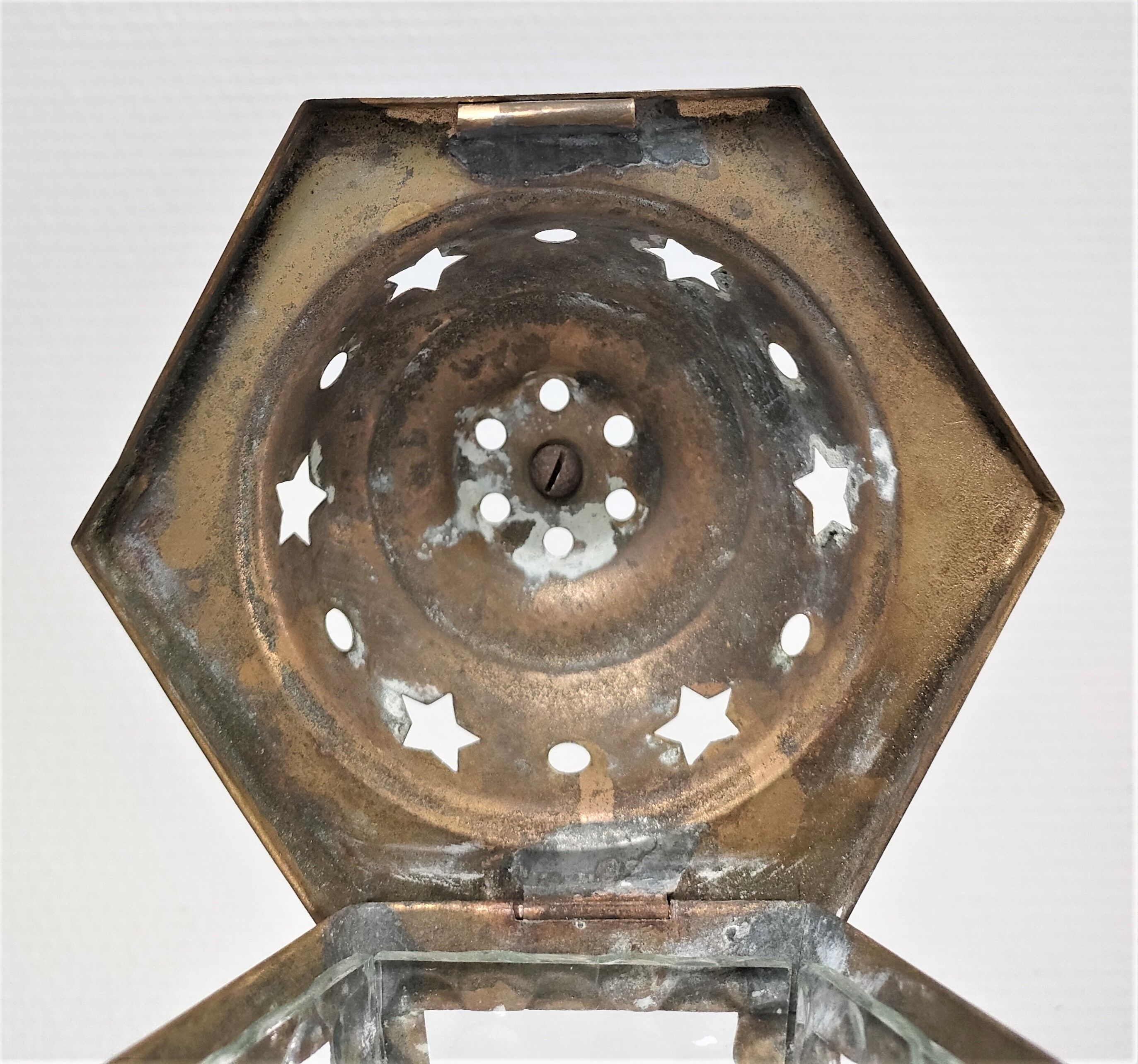 Lampe lanterne laiton et verre début XXème