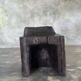 Stool, tabouret or low Japanese-style armchair in brutalist monoxyle radica.