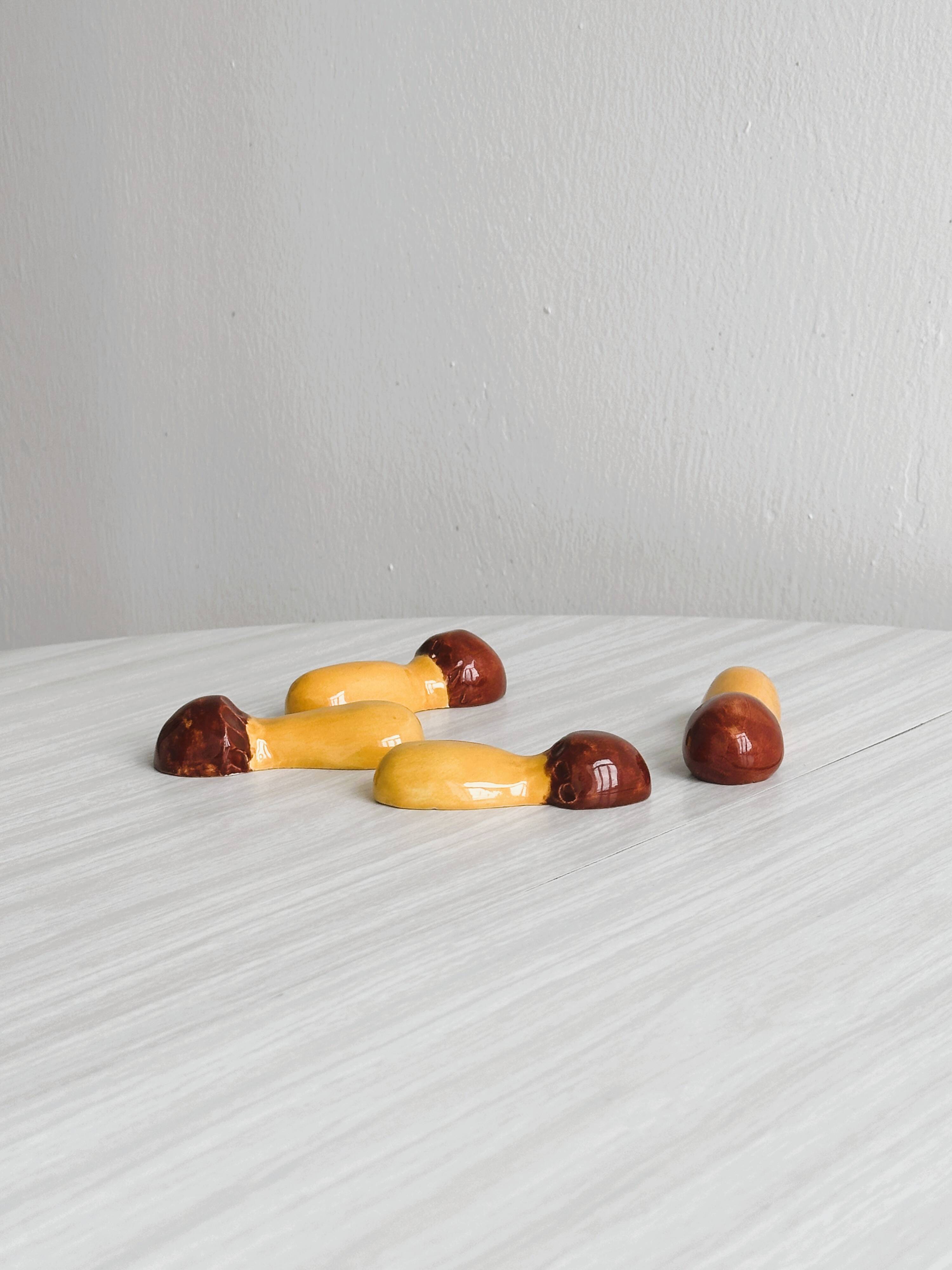 set of ceramic mushroom knife holders