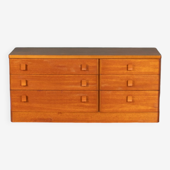 Retro Teak Stag Cantata, Mid Century Six Drawer Chest of Drawers
