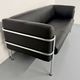 Three-seater tubular chrome and black leather sofa by Kébé, Denmark 80