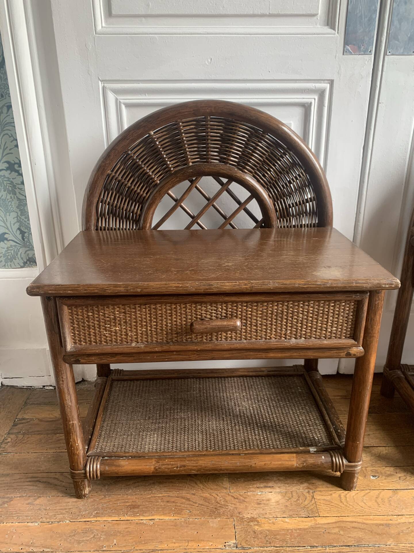 Pair of rattan bedside tables
