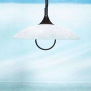 1980s Memphis glass suspension, vintage pull switch lamp.