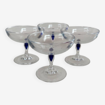 4 Coupes A Champagne en cristal, années 70.