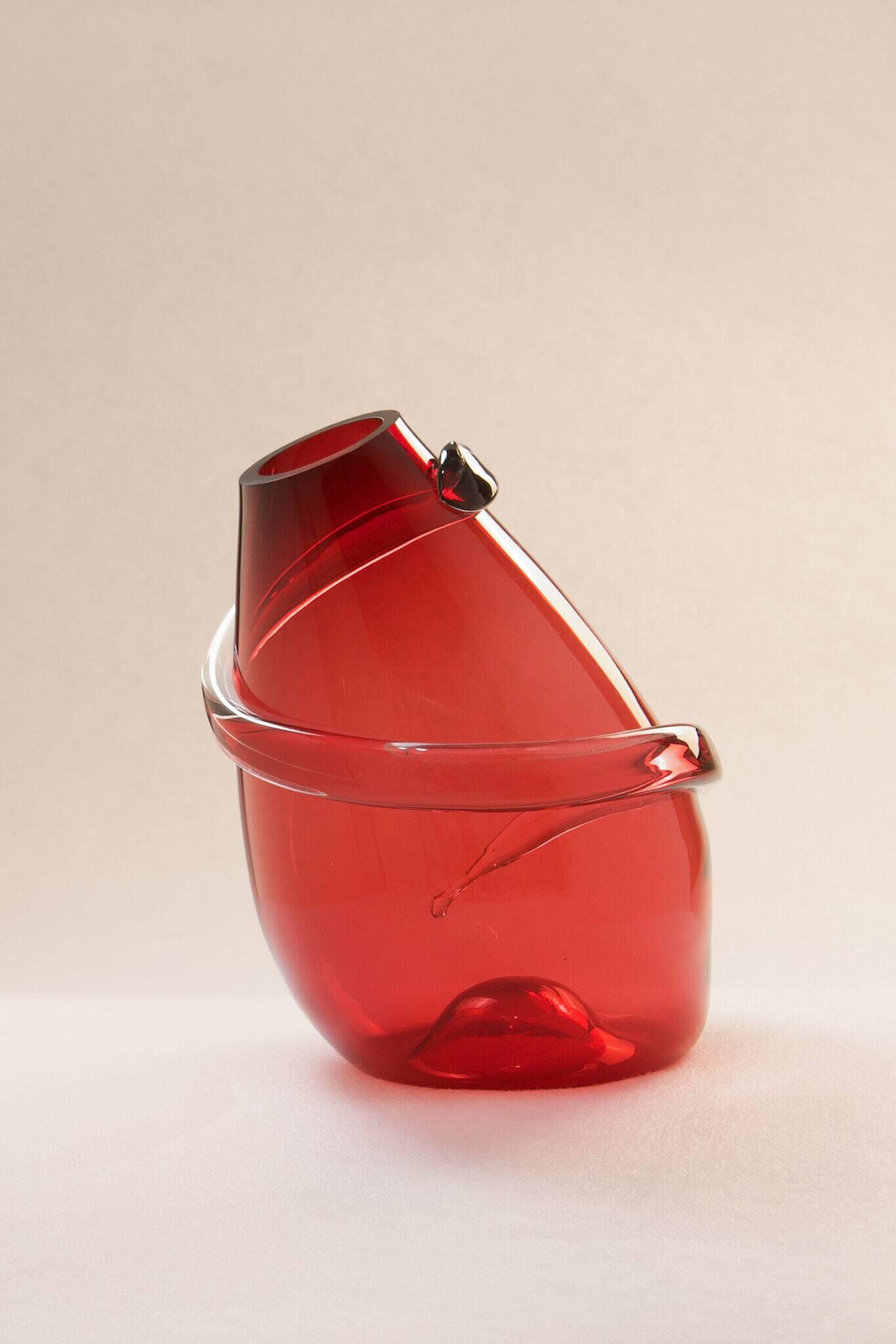 "Drop Big Spiral" vase in red glass - Sem Schanzer (as l'Anverre)