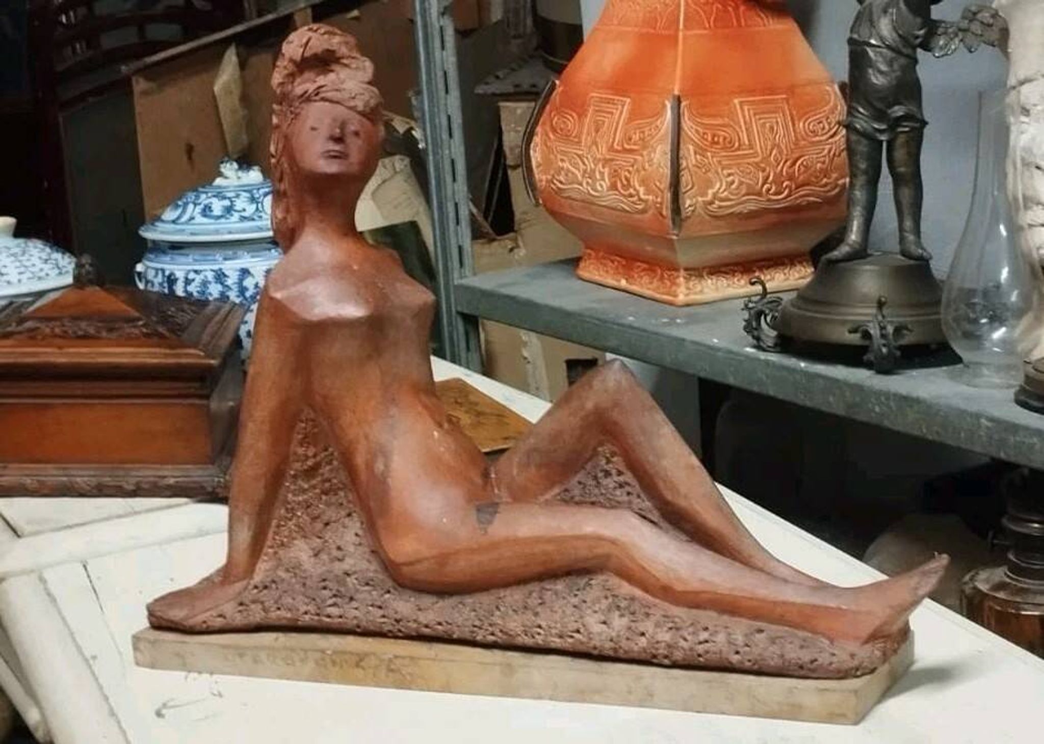 Terracotta sculpture of a female nude by Alberto Sparapani, signed.