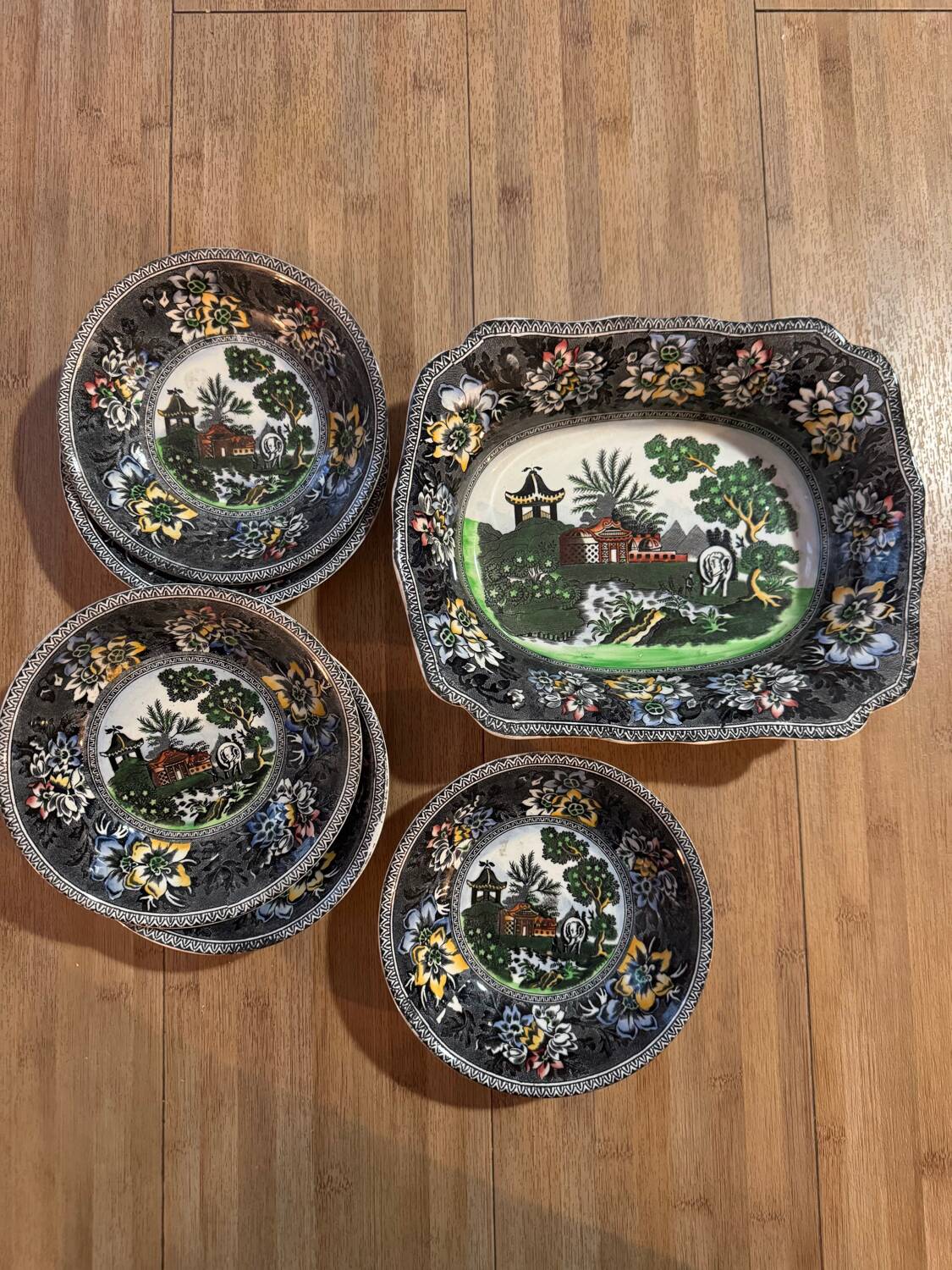 Small dish and 5 English bowls – Reproduction Rogers 1780 – Bursl