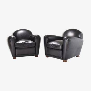 Paire de fauteuils club cuir