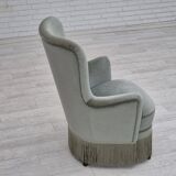 Fauteuil danois des années 1970, état d'origine, tissu d'ameublement velours, pieds en hêtre.