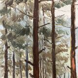 Oil on vintage wooded landscape panel