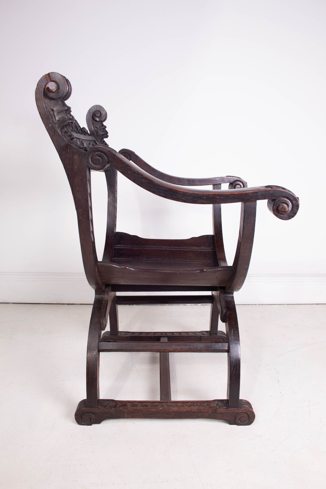 19th Century Antique Oak Florentine Savonarola Dante Luther Throne X Frame Chair