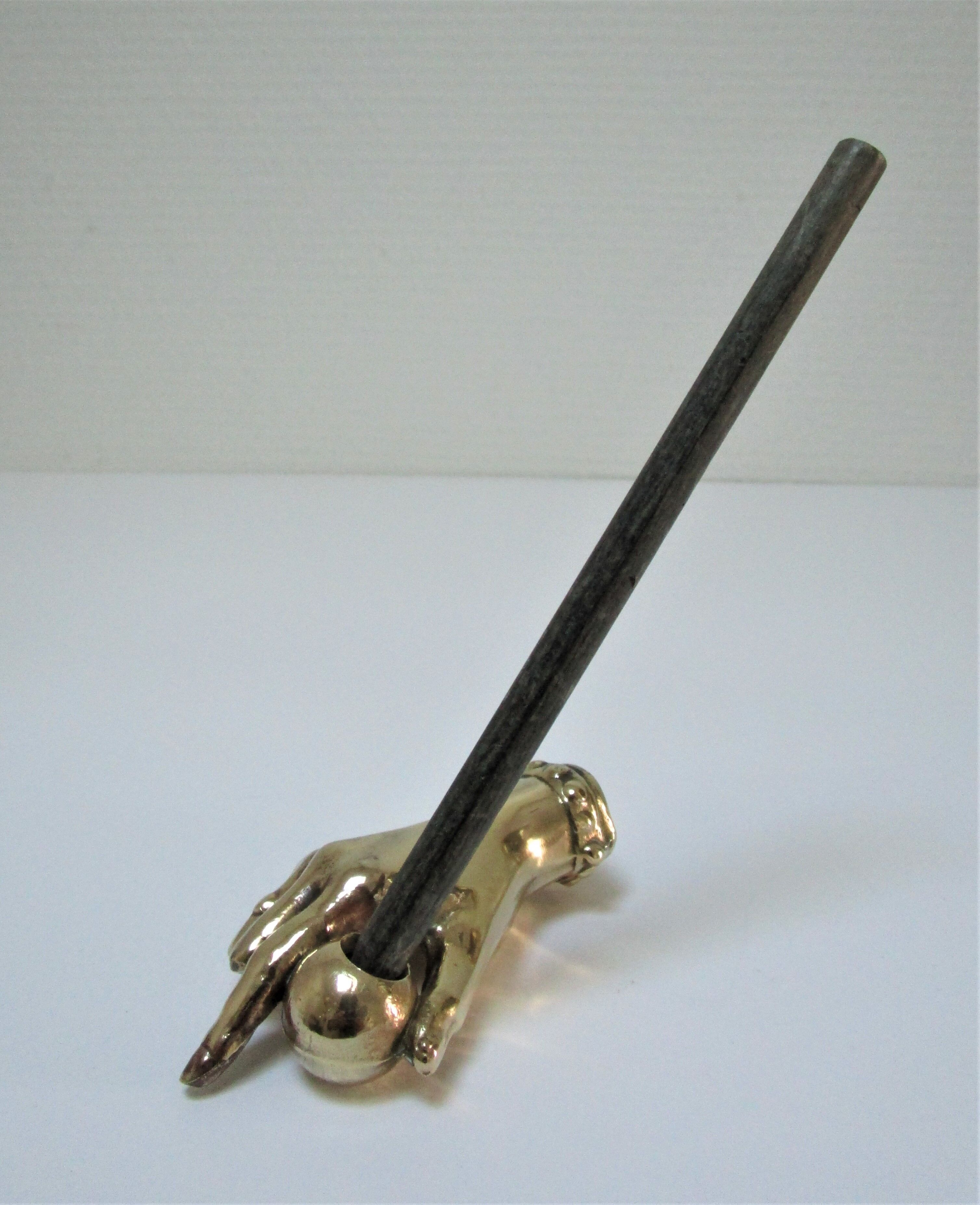 hand bronze paperweight pen holder early XXth