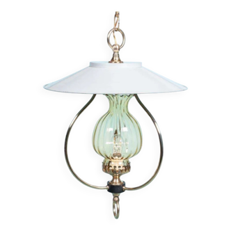 Vintage 1950s glass and brass lustre, hall lamp.