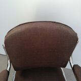 Space age designer armchair with chrome base and brown fabrics vintage 1960