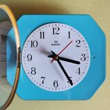 Vintage formica clock rectangular silent wall pendulum "Romatic turquoise blue"