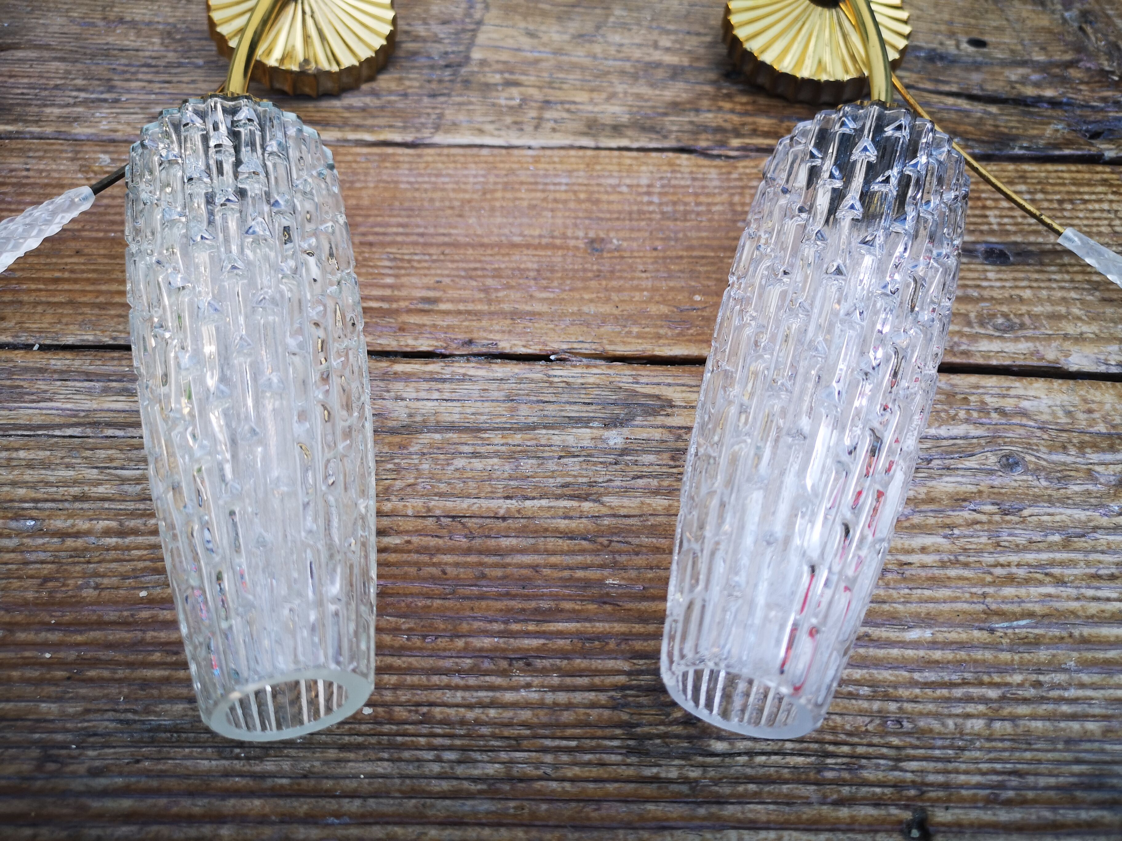 Vintage brass sconces and moulded glass wheat spikes