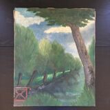Old painting trees and the canal