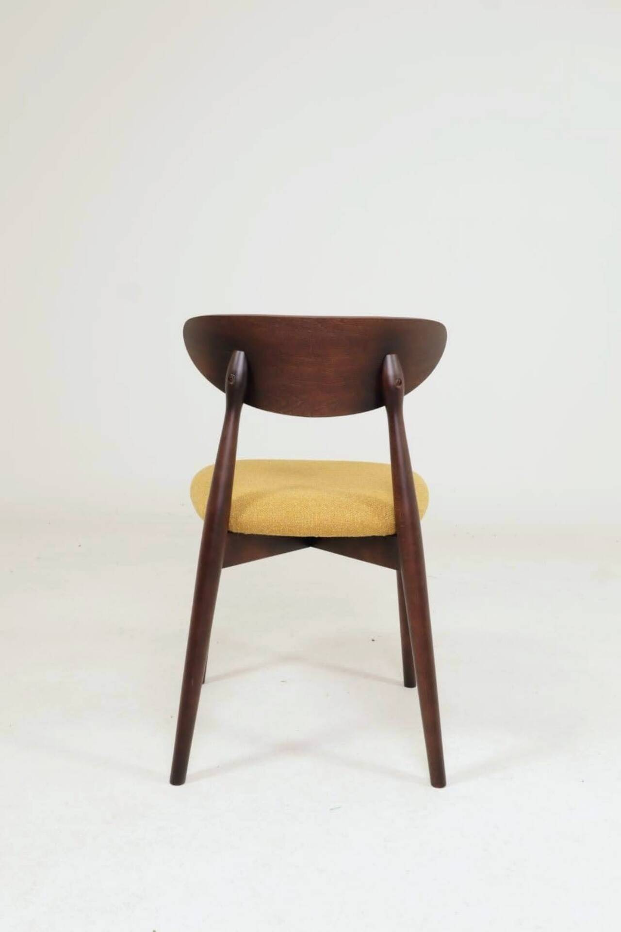 Modern Set of 4 Dining Chairs, Ochre Bouclè and Dark walnut beech wood
